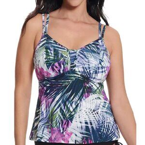 Swim Solutions Tropical Tankini Top Size 14 Double Molded Floating Bra Palm EUC